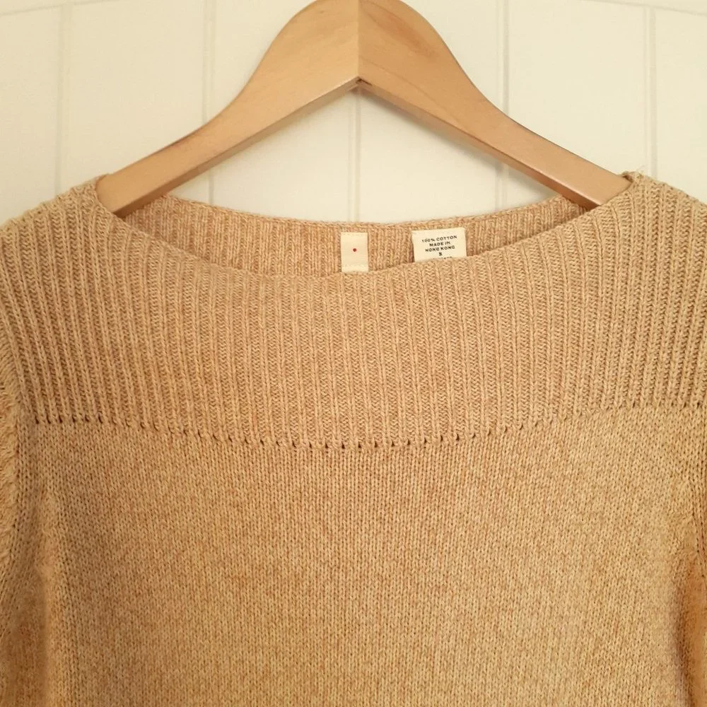Moth Boatneck Cotton Sweater With Self Belt Gold Yellow Size S
